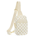 BOSTANTEN Sling Bag Quilted Crossbody Bags for Women Cross Body Purse Leather Fanny Pack with Adjustable Guitar Strap - color: A-checkered Beige