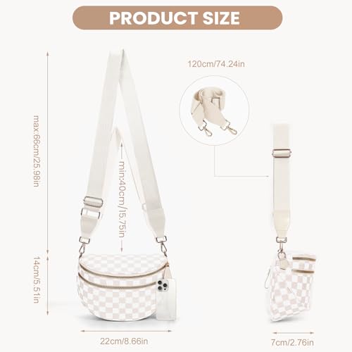Checkered Crossbody Bum Bags for Women Nylon Checkered Purse Checkerboard Fanny Pack - color: F01-white
