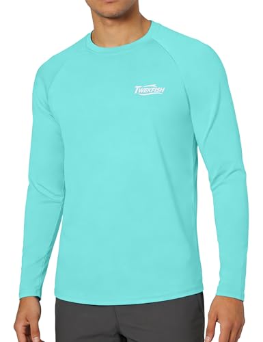 Men's UPF 50+ Sun Fishing Shirt, Long Sleeve UV Protection Tee, Quick Dry Rash Guard for Outdoor Swim Hiking - color: Aqua Blue (Mahi Guitar), size: Small