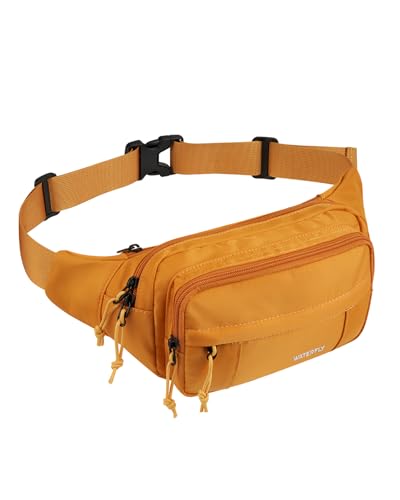 WATERFLY Fanny Pack Waist Packs: Large Crossbody Fanny Packs for Women Men with 5 Zipper Pockets Adjustable Strap Waist Bags Hip Pack for Traveling Cycling Running Hiking-Tan - color: Tan