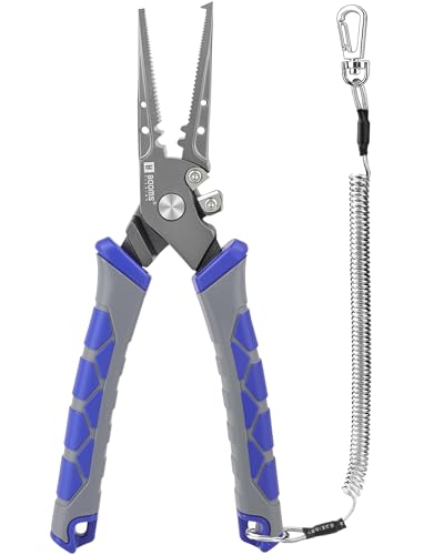 Booms Fishing Pliers Hook Remover: 7.5" Split Ring Pliers and Fish Hook Remover for Saltwater and Freshwater - Braid Line Cutter & Crimper with Lanyard - XW15 Multi-Function Fishing Tool for Angles - style: 7.5" fishing pliers