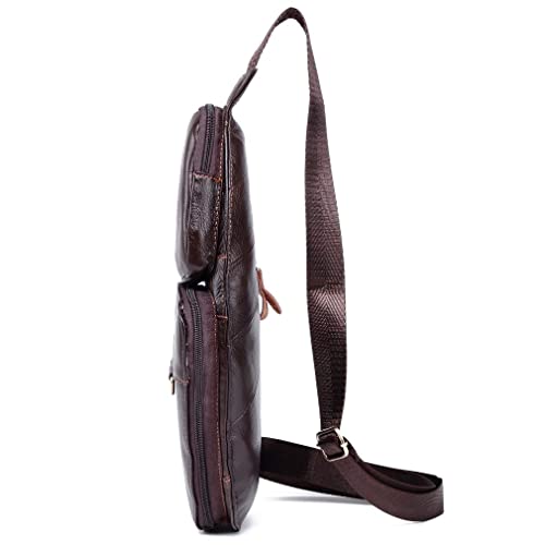Hebetag Leather Sling Bag Crossbody Backpack for Men Women Travel Outdoor Camping - color: #04coffee