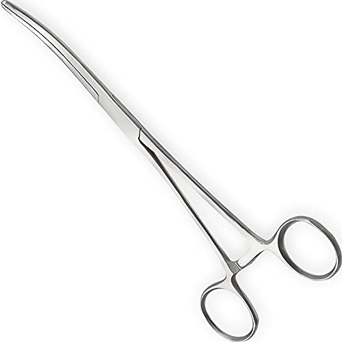 Precision Kelly Hemostat Forceps Locking Tweezers Clamp, Silver, Straight and Curved Stainless Steel (Curved, 10") - size: 10", style: Curved