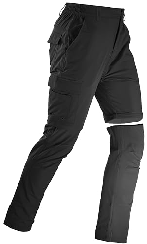 Men's Convertible Hiking Pants Zip Off Quick Dry Lightweight Safari Travel Camping Fishing Cargo Outdoor Pants - color: Black, size: 38