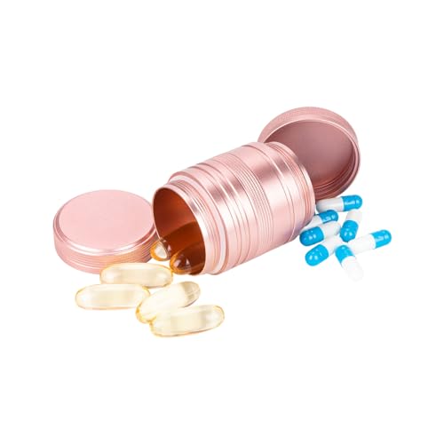 Metal Pill Box Pill Case 2 Times a Day - Daily Pill Container Portable Travel Medicine Holder for Pocket Purse Medicine Organizer for Vitamin/Fish Oil/Supplements - color: Pink, size: Medium-Short