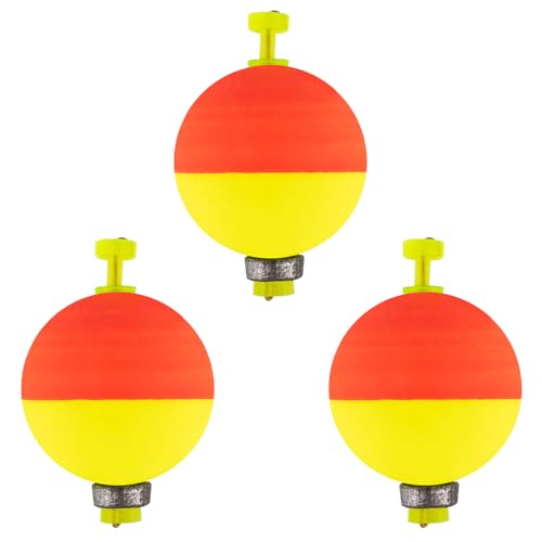 Dr.Fish 10 Pack Weighted Fishing Bobbers Snap-on Spring Floats EVA Foam Push Button Clip on Floats Fly Fishing Trout Bass Crappie Catfish - color: Red/Chartreuse, size: Diam 1.5''(3/8oz)