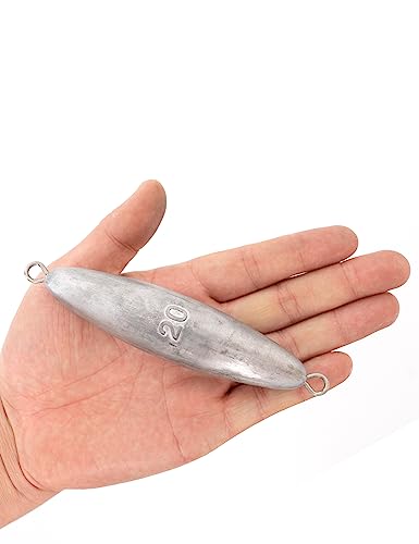 BLUEWING Torpedo Sinker Through Wire Fishing Weight Saltwater Bullet Lead Double Ringed 2oz-48oz - style: #09 20 Ounce, 2 Pack