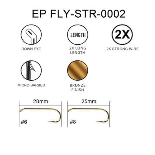 Eupheng Fly Fishing Hooks 100pc Pack Micro Barbed High Carbon Steel Bronze Forged for Dry Flies, Curved Nymphs, Shrimp,Caddis Pupa - color: EP FLY-STR-0002, size: #8