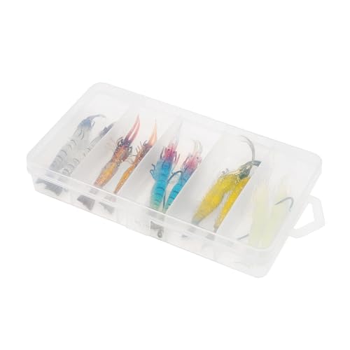 10pcs Soft Shrimp Lure Rigs Artificial Silicone Soft Bait Shrimp Fishing Lure, Artificial Bait Fishing Tackle Hooks Jigs with Hooks for Trout Bass Salmon