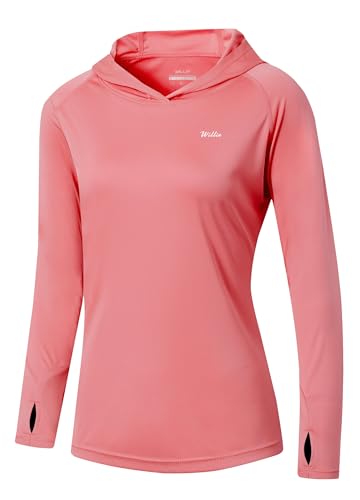 Willit Women's UPF 50+ Sun Protection Hoodie SPF Shirt Long Sleeve Hiking Fishing Outdoor Shirt Lightweight Hoodie - color: Pink, size: XX-Large
