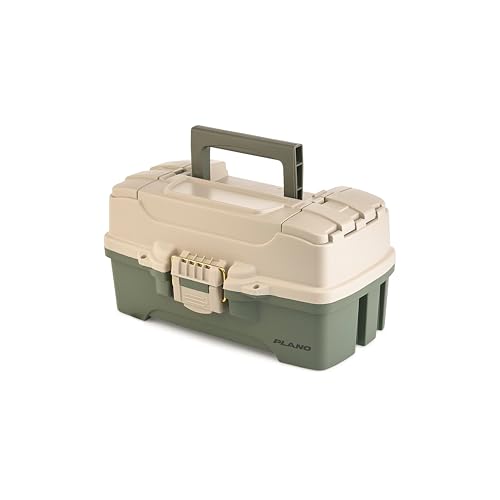 Plano One-Tray Tackle Box, Green/Tan, Rust-Proof Brass Latch, Top-Access Tray with Deep Storage, Made in the USA, Portable Fishing Gear Storage Organizer - color: Green/Tan, size: One-Tray, style: One-Tray