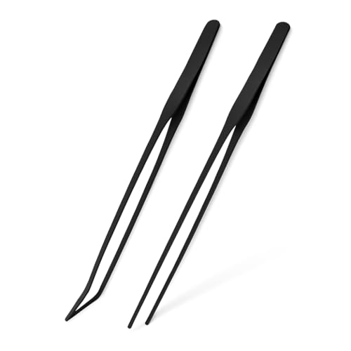 Mandala Crafts Black Straight Curved Aquarium Tweezers for Fish Tanks | 15 Inch Forceps, Rust Resistant Stainless Steel, Trimming Aquatic Plants, Bowls, Terrariums, Freshwater & Saltwater Aquascape - color: Black Curved Straight Tweezers, size: 15 Inches