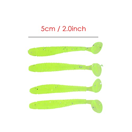 Akozon 50PCS Soft Plastic 5cm Fishing Lures, Ttail Grub Worm Bait, Fish Tackle Accessory in Vibrant Orange Color, Ideal for Fishing Enthusiasts - Pack of 50 - color: Fluorescent Green
