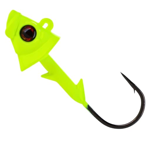 Reaction Tackle Swimbait Jig Heads with Weighted Hook - Realistic Fish Head Lures for Bass and Walleye - Soft Plastic Swimbait Heads for Freshwater and Saltwater (5-Pack) - color: Chartreuse, size: 1/4 Oz