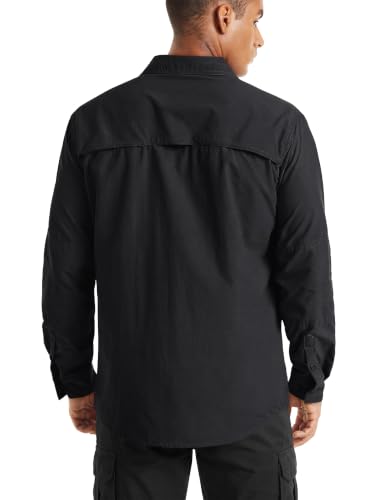 TACVASEN Fishing Shirt for Men, Long Sleeve Shirt Quick Dry Fit, Tactical Shirt Button Up, Work Shirt Lightweight Safari - color: Black, size: Medium