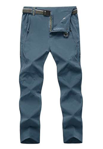 TBMPOY Men's Lightweight Hiking Pants with Belt 5 Zip Pockets Waterproof Quick-Dry Travel Fishing Work Outdoor Pants - color: A4-thin Stone Blue, size: X-Large