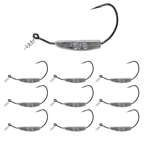 Reaction Tackle Weighted Swimbait Hooks - Weedless Belly Weighted Hooks with Twist Lock Bait Keeper for Soft Plastic Swimbaits - Bass Fishing Hooks (10-Pack) - size: 3/8oz 7/0
