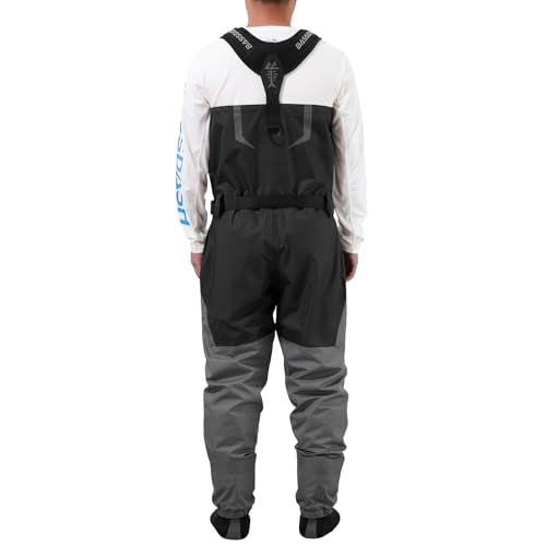 BASSDASH VORTEXIS Men’s Zippered Breathable Chest Waders Waterproof for Fly Fishing Hunting Stocking Foot Lightweight - color: Black/Grey, size: Large, Stocking Foot 9-10