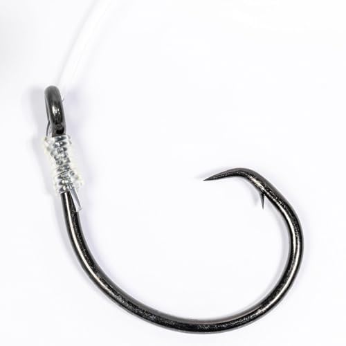 Mustad BlacktipH Live Bait Rig, Demon Wide Gap Circle Hook, Premium fluorocarbon Leader, Premium Rosco Swivel - size: Large