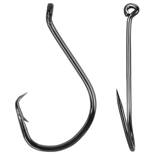AMYSPORTS Bass Saltwater Offset Circle Hooks Wide Gap | Live Bait Fishing Hooks Catfish Freshwater Carbon Steel Fishing Hook Sharp Barbed - size: Size 2/0 50pcs