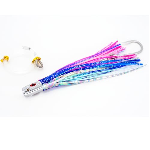 Trolling Tuna Lures Fishing Saltwater Lures Set of 6 Colors 6.5 Inch with Fully Rigged Teasers Squid,Bullet Head Offshore Jet Head Metal for Dolphin Wahoo