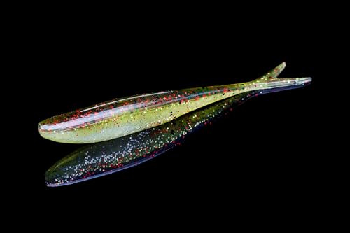 Lunker City Fishing 4.5" Freaky Fish Split Tail Soft Plastic Minnow Bass Lure Stick Bait Shad Jerkbait, 8 Per Bag, Made in The USA - color: 270 Jungle Jazz