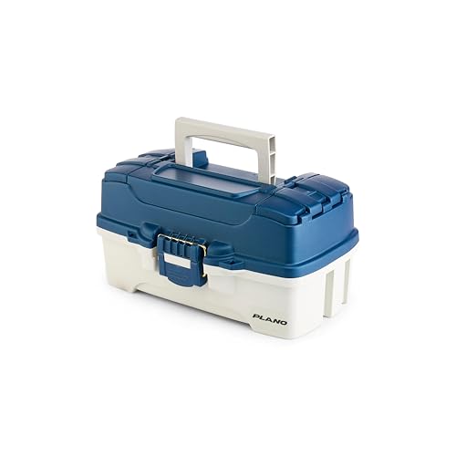 Plano One-Tray Tackle Box, Blue/White, Rust-Proof Brass Latch, Top-Access Tray with Deep Storage, Made in the USA, Portable Fishing Gear Storage Organizer - color: Blue White, size: One-Tray, style: One-Tray