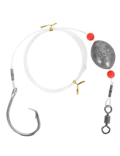 BLUEWING Fishing Grouper Rig Saltwater Fishing Rig with 2/4/6/8oz Egg Sinker Weight, Mono Line and Stainless Steel Circle Hook for Offshore Big Game - size: 12/0-4oz-1.5mm-250lbs