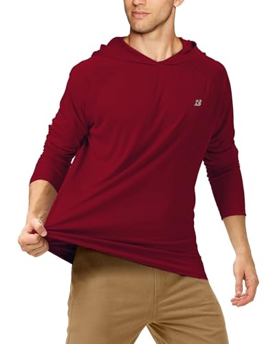 Roadbox UPF 50+ Fishing Shirts for Men, Long Sleeve UV Sun Protection Hoodie, Outdoor Hiking Running Swimming Rash Guard - color: 1 Pack-beet Red, size: XX-Large