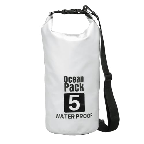 Waterproof Dry Bag, 5L Fit for Women Men Water Proof Bags Lightweight Dry Storage Floating Backpack with Whistle for Travel Backpacking Boating Kayaking Camping (White) - color: White, size: 5L
