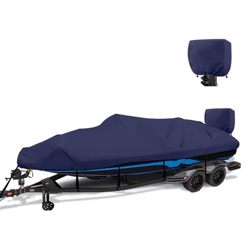 1200D Waterproof Boat Cover - Fits 14' to 16' ft Bass, V-Hull, Tri-Hull, Fish & Ski, Runabout Bowrider Boats - Heavy Duty Canvas Navy Blue - color: Navy Blue, size: Model A: Fits 14'-16' L X 68" Beam Width
