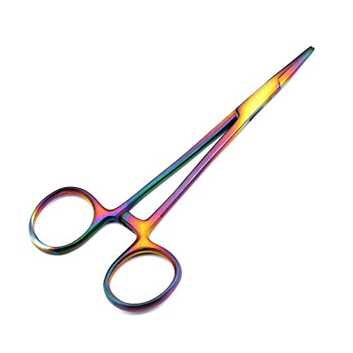 OdontoMed2011® Hemostat Forceps Locking Clamps Serrated Fishing Locking Forceps Clamp Fish Hook Remover Forceps (5" Straight & Curved, Multi Titanium Color Rainbow) - color: Multi Titanium Color Rainbow, size: 5" Straight & Curved