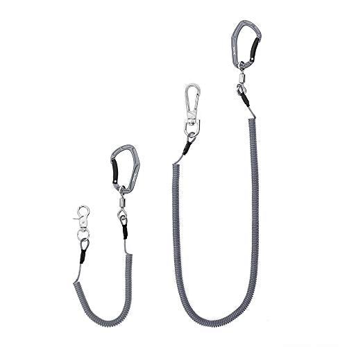 HERCULES M4 Fishing Lanyard, Fishing Pole Tether, Kayak Paddle Leash, Heavy Duty Retractable Coiled Lanyard for Fishing, Rods, Pliers, Boating, Paddles, Kayak - color: Pack of 2 Grey (17.7" Plus, 5.9")