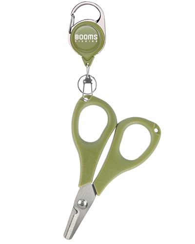 Booms Fishing S01 Fishing Scissors for Braided Line, Fishing Line Cutter Saltwater and Freshwater, Fishing Serrated Shears with Retractor, 3.9" Green - color: Green With Retractor