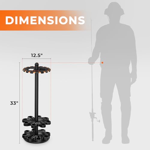 KastKing V16 Rotating Fishing Rod Holder for Garage, Floor Rack Holds Up to 16 Rods & Combos, Space-Saving Pole Organizer with Foam, Durable ABS, Fishing Gear Storage Gift for Men - size: V16 with Rotating Base
