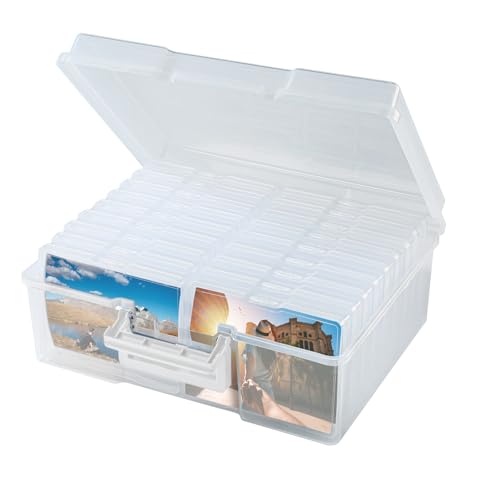 Photo Storage Box 5 x 7 Inches, 18 Inner Extra Large Photo Boxes with Dividers, Clear Acid-Free Photo Storage Containers with Handle, Photo Organizer Craft Keeper for Photo, Craft, Stamp - color: Clear