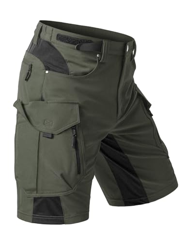 Moosehill Men's Hiking Cargo Shorts: Quick Dry Lightweight Stretch Outdoor Fishing Camping with 9 Pockets (Self-Storing) - color: Army Green, size: 40