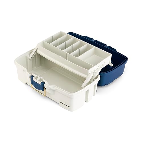 Plano One-Tray Tackle Box, Blue/White, Rust-Proof Brass Latch, Top-Access Tray with Deep Storage, Made in the USA, Portable Fishing Gear Storage Organizer - color: Blue White, size: One-Tray, style: One-Tray