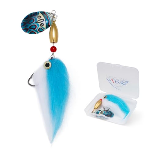 Pike Musky Walleye Fishing Lure Spinnerbait with Feathered Hooks Rooster Tail Fishing Lures Spoon Lures Baits with Tackle Box - color: Style B-Blue