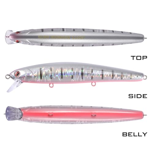 LITTMA California Surf Fishing Lures Saltwater Jerkbait Crankbait Surf Minnow 110/125 - Metallic Sardine Super Glow & Pearl Pink Belly Glow Lures for Halibut & Striper Fishing - color: Surfperch Pink Belly (UV), size: 110mm - 5/8oz