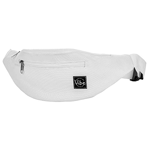 Vibe Festival Gear Rave Fanny Pack for Women Men – Festival, 4 Pockets, Adjustable Strap, Cute Waist Bag, Crossbody Belt Bag, Hiking, Running, Cycling - color: White, size: Fits Most