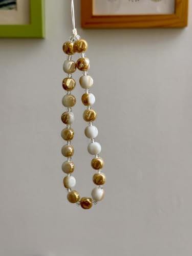 Beaded Phone Lanyard Wrist Strap Phone Charms Fixed Beads Pearl Chain - color: PC-hdj-4