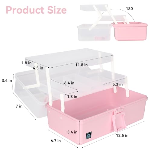 WEWLINE Hair Accessories Organizer 13-Inch Art Supply Bin Sewing Box 3-Layers Craft Storage Organizer with Handle Pink Tool Tackle Box Storage Great Gift for Kids - color: PINK