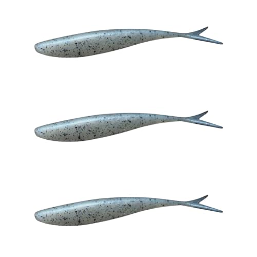 Lunker City Fishing 4.5" Freaky Fish Split Tail Soft Plastic Minnow Bass Lure Stick Bait Shad Jerkbait, 8 Per Bag, Made in The USA - color: 102 Blue Glimmer