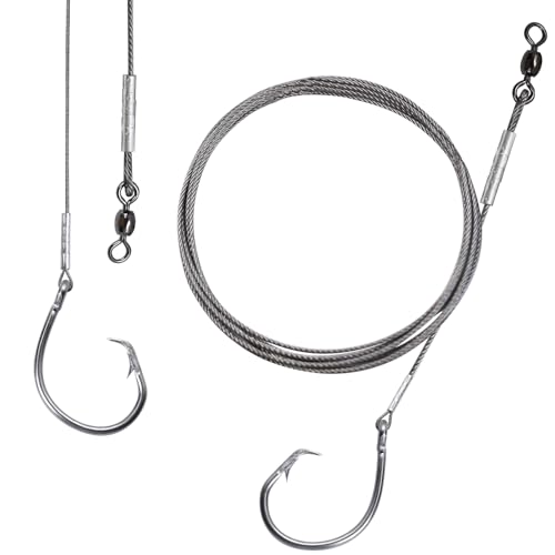 2 Pack Pre-Tied Shark Fishing Hook Rigs Heavy Duty Stainless Leader Wire and Big Game Circle Hooks 14/0 16/0 18/0 Ideal for Deep Sea Fishing Shark Tuna Halibut - size: 16/0 - 2 PCS