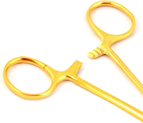 Premium Quality Ultimate Set of 6 Pcs Straight & Curved Hemostat Forceps Locking Clamps Stainless Steel Serrated Jaws for Better Grip-Ideal for Nurses, Fishing + More (Gold Color) - color: Gold Color