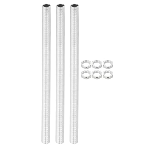 PATIKIL M12 Thread 250mm/9.8" Lamp Pipe Kit with Lock Nuts, 3 Set All Thread Rods Fasteners Hardware for Chandelier Ceiling Light DIY, Zinc Plating - size: 9.8"