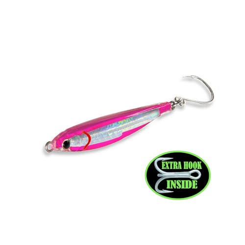 Fat Cow Shatterproof Epoxy Jig Fat Minnow with in-Line Hook and Extra Treble Hook - color: Pink, size: 1 1/2 oz