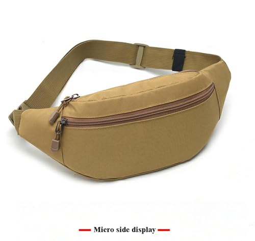Ultralight Waterproof Fanny Pack for Men Women, Oxford Cloth Sport Waist Bag with 3 Pockets, Durable Adjustable Sling for Running Hiking Travel, 10" x 3" x 5.2" (Khaki) - color: Brown
