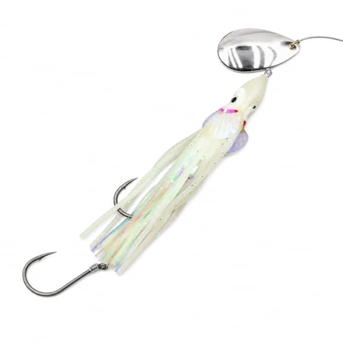 King COHO Humpy Sockeye Salmon Stealhead Squid Skirt Spinner Lure UV Gill Double Hooks or Trolling Fishing - color: Pink, Green, White, Metallic Green